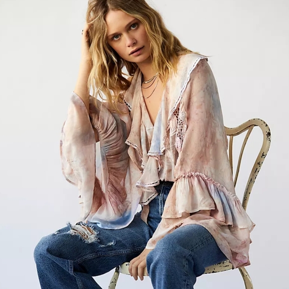 Free People Wild Horses Blouse Luxe Crop Wrap Long Sleeve Floral Print S M L NWT - Picture 3 of 16